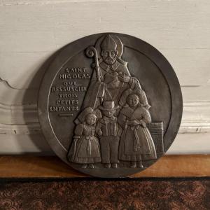 Matrice médaille en métal par Anie Mouroux Saint Nicolas XXe