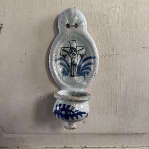 18th Century Nevers Earthenware Holy Water Font