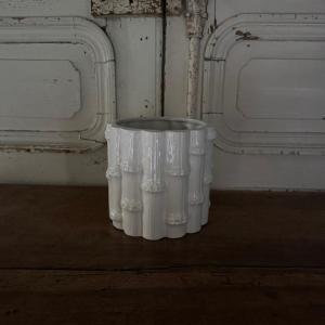 Cache-pot à décor de bambou en céramique blanche 1970 Portugal