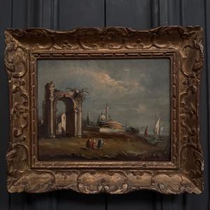 Oil On Panel Depicting A Port From The Early 20th Century
