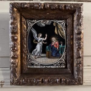 L'Annonciation par Jacques Laudin XVIIe plaque rectangulaire émaillée