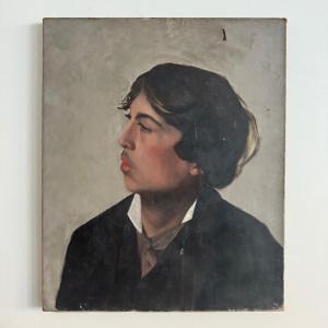 Oil On Canvas Portrait Of A Young Man In Profile, Late 19th Century