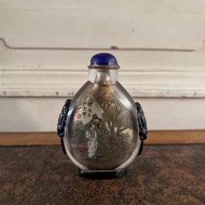 China 20th Century Snuffbox In Painted Glass With Applications