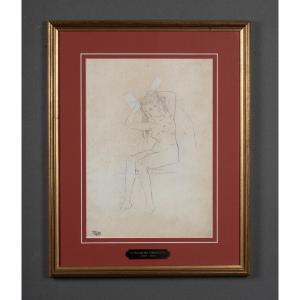 Dessin de femme nue Le Modèle par Ferdinand du Puigaudeau cadre doré