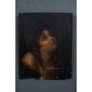 Portrait Of A Young Child In Bliss, 18th Century, On Wooden Panel