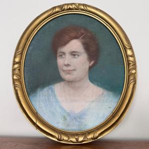 Portrait de femme pastel 1920 dans cadre doré