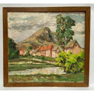 Huile sur carton par Jules Claude Randriamampita (1913-1968) montagne