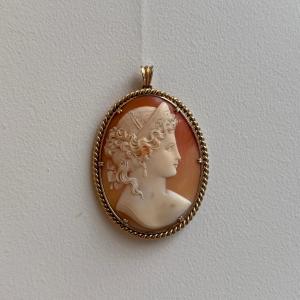Gold-mounted Cameo Pendant Depicting A Female Profile In The Antique Style, Late 19th Century
