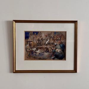 Aquarelle sur papier par Charles Fouqueray représentant des marins XXe