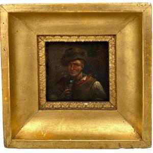 Miniature Adriaen Brouwer XVIIe buveur de taverne panneau de bois