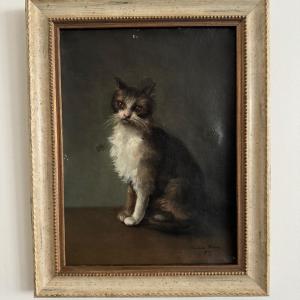 Oil On Canvas Portrait Of A Cat By Henriette Barry, 1899