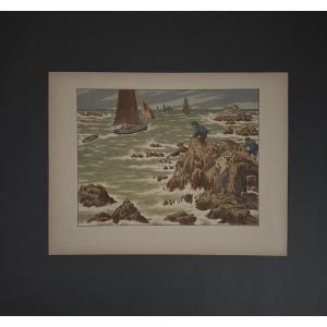 Lithograph By Henri Rivière, "au Vent De Noroît - Les Mousses"