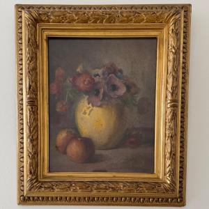 Aquarelle nature morte bouquet de fleurs XIXe par L.A. Rigault