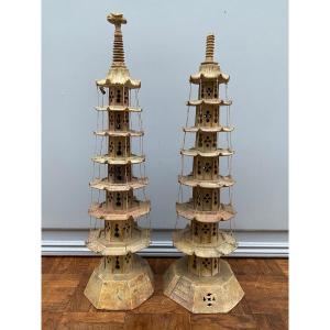 Hardstones Depicting Pagodas, 19th Century, China 