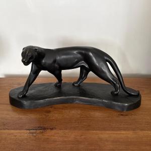 Panthère Art Déco en bronze par Albert Poncin (1877-1953) 