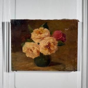 Oil On Canvas Still Life With Roses, Late 19th Century 