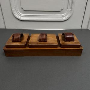 Wooden Box, 1950s, In The Style Of Adnet, With 3 Compartments And Leather Handles