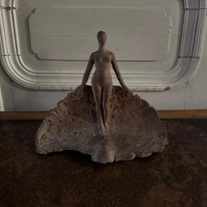 Sculpture plâtre d'atelier par Charles Filleul femme nue en terre cuite 