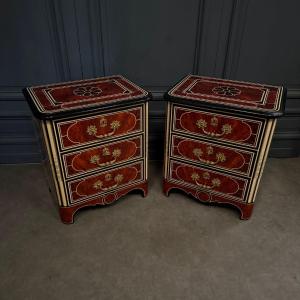 Paire de commodes maison Jansen vers 1960 poignées en bronze