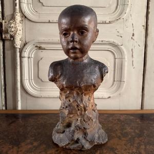 Terracotta Sculpture, Bust Of A Child, 20th Century, Workshop Of Charles Filleul 