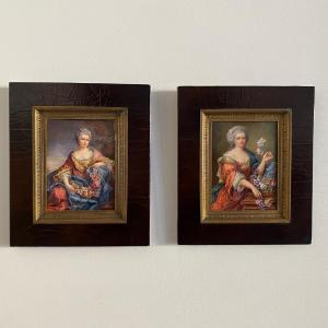 Miniatures peintes à la main femmes du XVIIIe signées d'après Van Loo