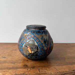 Lampe veilleuse Paul Fouillen Quimper en verre peint XXe