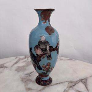 Vase cloisonné Japon XIXe décor d'oiseaux sur une branche 