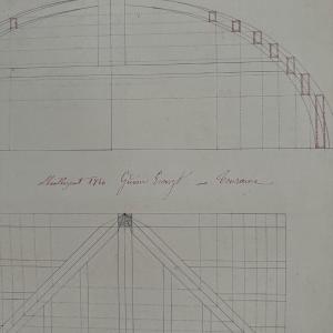 Dessin ou épure de charpentier Compagnon du Devoir XIXe
