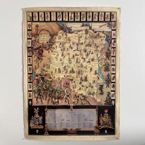 Affiche coloniale grande carte illustrée Congo belge Ruanda-Urundi 1930