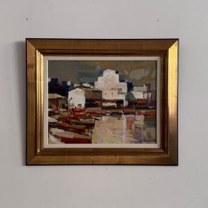 Oil On Panel Depicting A 20th-century Port By A. Eugenia