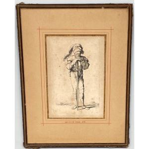 Salvator Rosa Engraving 1673 Numbered 53 Warrior Soldier Standing Sword