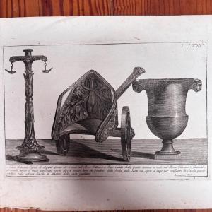 Gravure à l’Antique début XIXe char et vase de pierre Roccheggiani feci