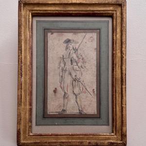 Dessin esquisse représentant un mousquetaire XVIIIe