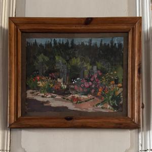 Gouache sur papier cimetière fleuri des Bénédictines de Craon 1945