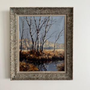 Oil On Canvas Birch Trees At The Water's Edge By Léon Zeytline 20th Century