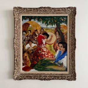 Oil On Canvas By Salvàn Paris Flamenco Dancer Mid-20th Century