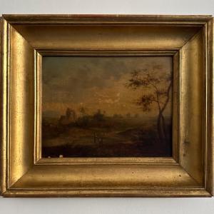 Huile sur panneau paysage école française XIXe cadre doré