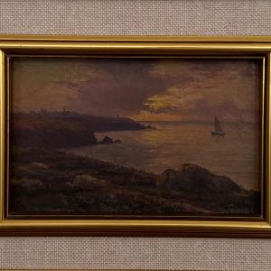 Huile sur panneau par Jacques Marcelin XXe bord de mer le soir