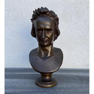 Bronze Bust Of Victor Hugo By David d'Angers And F. Barbedienne. Barbedienne