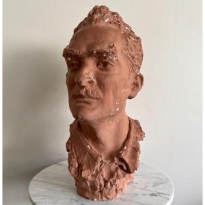 1930 Plaster Studio Bust, Man With Moustache