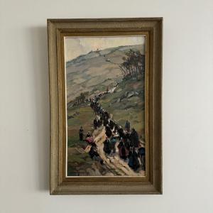 Oil On Canvas By Emmanuel Marcel-laurent Jour De Pardon Et Procession