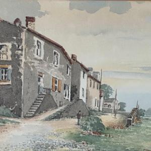 Aquarelle sur papier Côte Saint Sébastien Nantes par J. Cathelineau