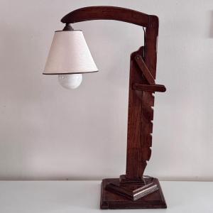 Lampe brutaliste à système en bois réglable avec abat-jour 1950 