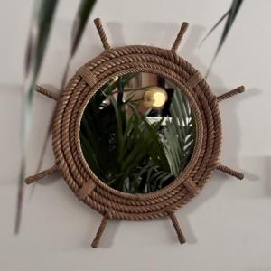Audoux-minet Rope Mirror In The Shape Of A Ship's Wheel 20th Century