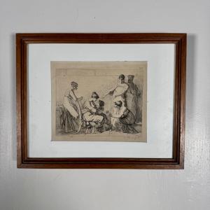 Gravure ancienne par Leopold Flameng représentant une scène à l'Antique 