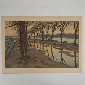 Lithographie par Henri Rivière Paysages Parisiens - L'Île des Cygnes