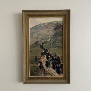 Oil On Canvas By Emmanuel Marcel-laurent, *day Of Forgiveness And Procession*
