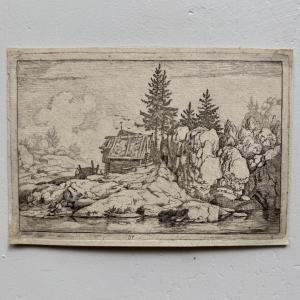 17th-century Engraving, *les Deux Pins Près Des Chaumières* By Allart Van Everdingen 