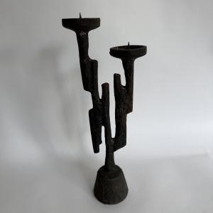 Horst Dalbeck – Brutalist Two-armed Cast-iron Candleholder