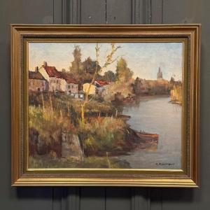 Oil On Canvas By A. Raynaud, *la Charente* In Lucerat Near Saintes, 20th Century 
